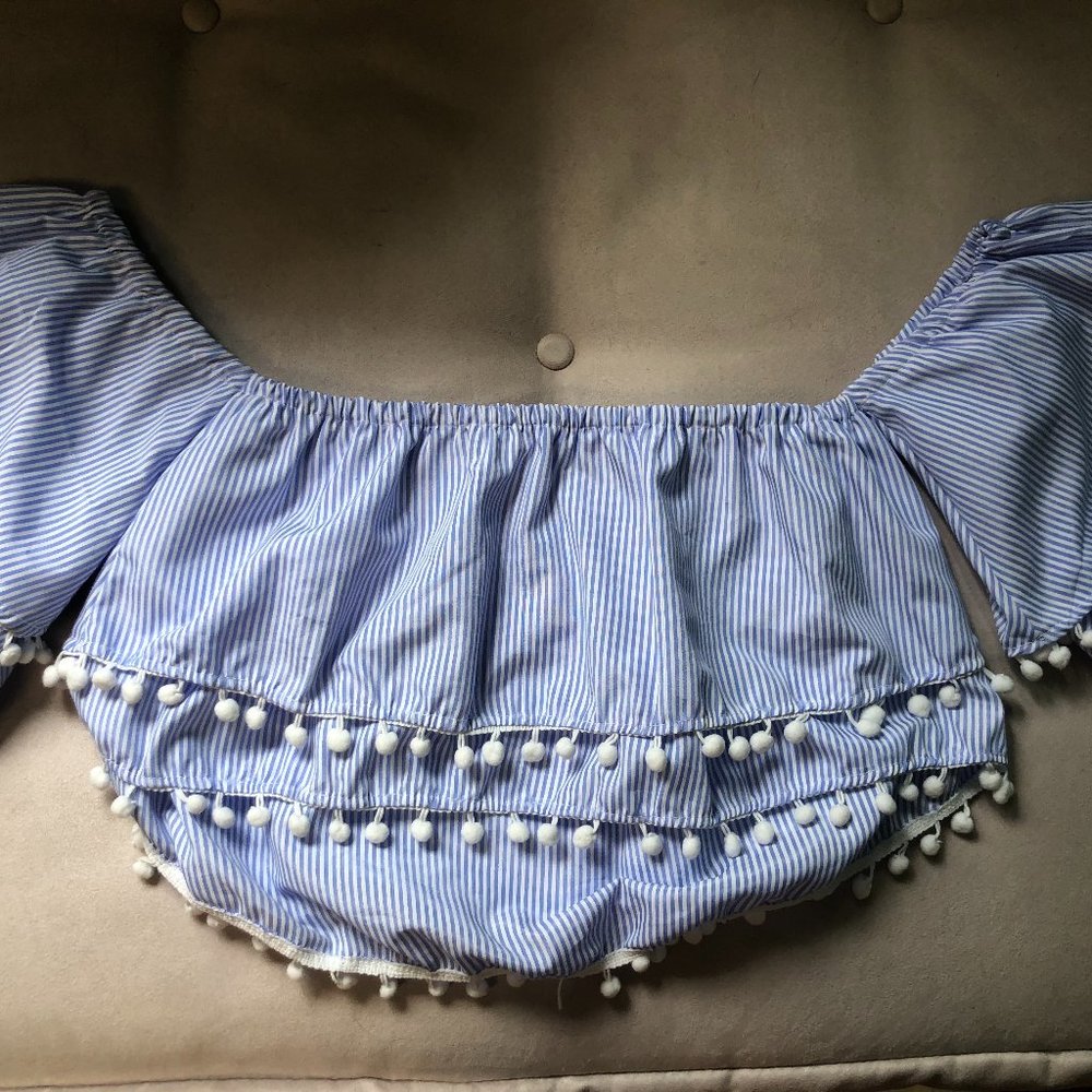 Blue Off The Shoulder Ruffle Top